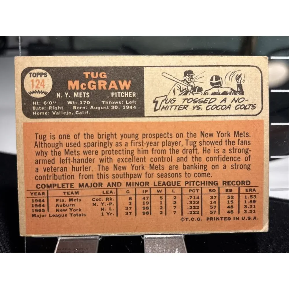 1966 O PEE CHEE Topps BASEBALL 124 TUG McGRAW New York Mets Card OPC 60s